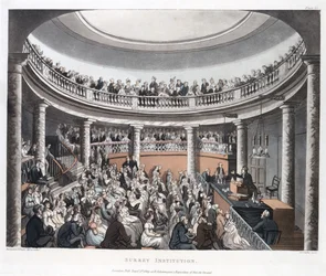 Surrey Institution, Blackfriars, fra Ackermanns Microcosm of London, indgraveret af Joseph Constantine Stadler (fl.1780-1812) 1808 (farvet akvatint)